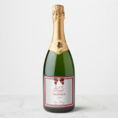 Elegante Ruby Red & Silver Glitzer Wedding Schaumweinetikett (Vorderseite)