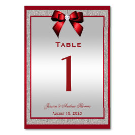 Elegante Ruby Red & Silver Glitzer Wedding Tischnummer