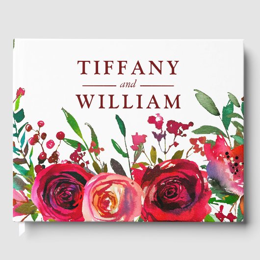 Elegante Ruby Rote Rosen Burgundy Jeder Anlass Gästebuch (Vorderseite)