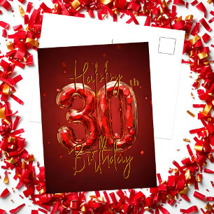 Elegante Ruby- und Goldene 30. Geburtstagsfeier Postkarte