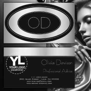 Elegante Rückseite Silver Circles Custom Logo Mono Visitenkarte