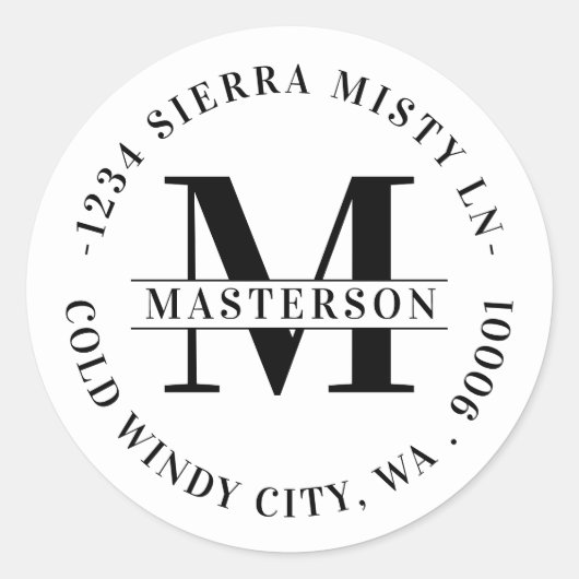 Elegante Rücksendeadresse des weißen Monogramms Runder Aufkleber (Vorderseite)