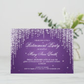 Elegante Ruhestands-Party-Nacht blenden Lila Einladung (Stehend Vorderseite)