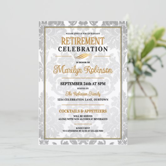 Elegante Ruhestandsfeier Einladung (Stehend Vorderseite)