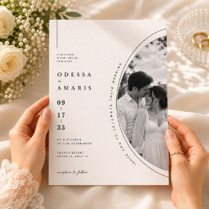 Elegante runde Rahmenhochzeit mit romantischem Fot Einladung