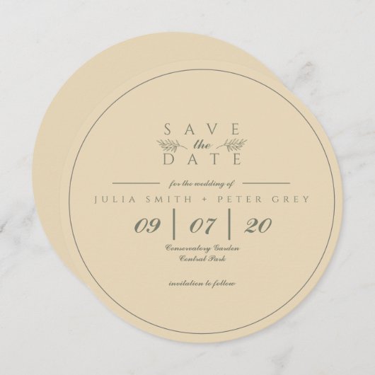 Elegante runde Save the Date Einladung (Vorne/Hinten)