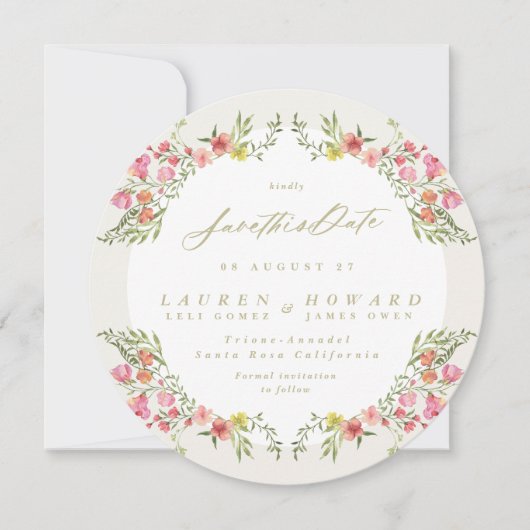 elegante Rundromantik Blütenfeder ohne Foto Save The Date (Vorderseite)