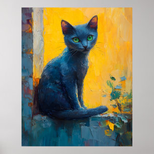 Elegante Russische Blaue Katze – Sonnenuntergangs- Poster