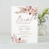 Elegante Rust Terracotta Pampas Boho Brautparty Einladung (Stehend Vorderseite)