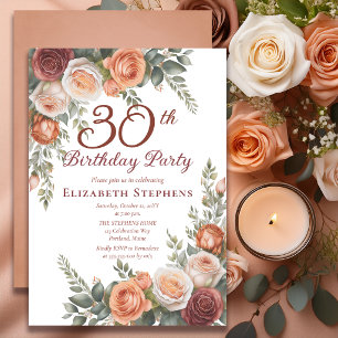 Elegante Rust-Terrakotta-Rosen-Blumen 30. Geburtst Einladung