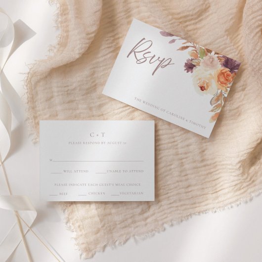 Elegante Rustic Boho Fall Floral Wedding RSVP Card Mitteilungskarte