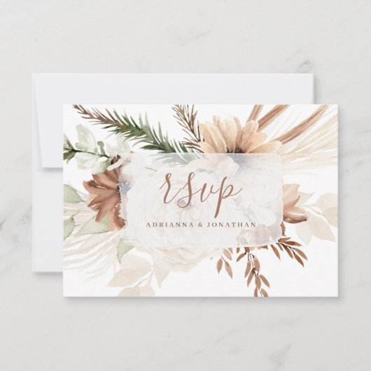 Elegante Rustic Boho Floral Pampas RSVP Card (Vorderseite)