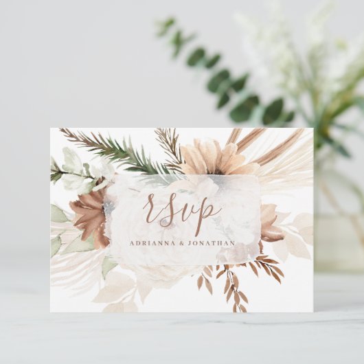 Elegante Rustic Boho Floral Pampas RSVP Card Karte (Stehend Vorderseite)