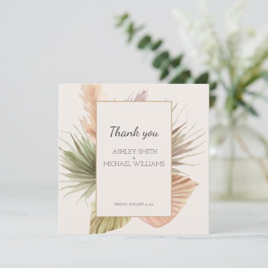 Elegante Rustic Boho Floral Wedding Dankeskarte (Stehend Vorderseite)
