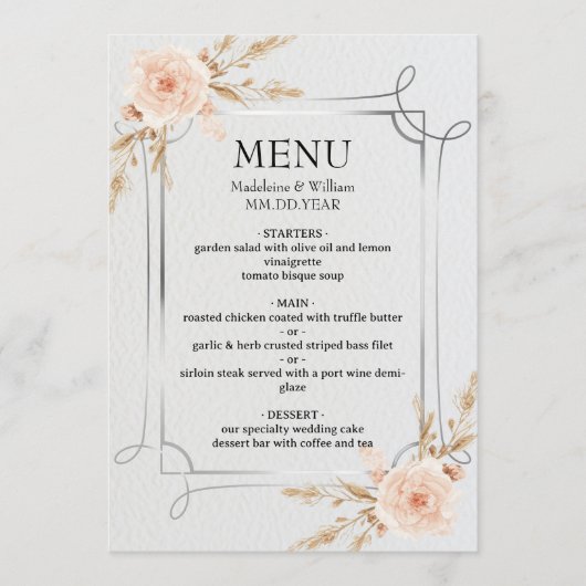 Elegante Rustic Boho Wildblumen Hochzeit Menükarte (Vorderseite)