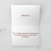 Elegante Rustic Burgund Maroon Rose Hochzeit Dankeskarte (Innenseite)