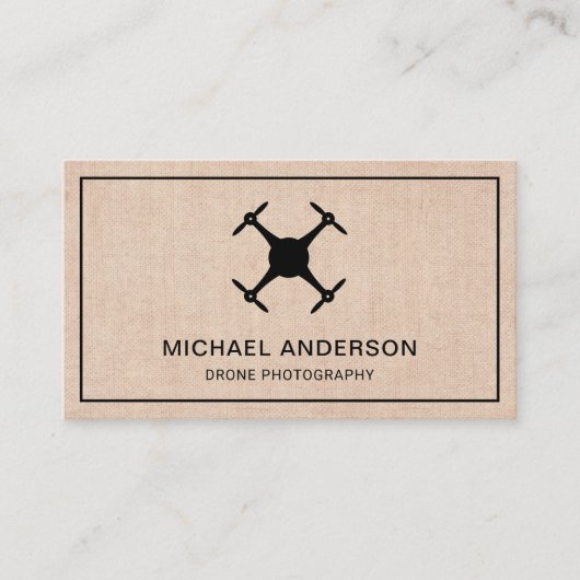 Elegante Rustic Burlap Modern Drone Fotografie Visitenkarte (Vorderseite)