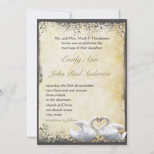 Elegante Rustic Chic Swan Love Birds Wedding Einladung (Rückseite)