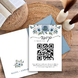 Elegante Rustic Dusty Blue Floral Wedding RSVP Car