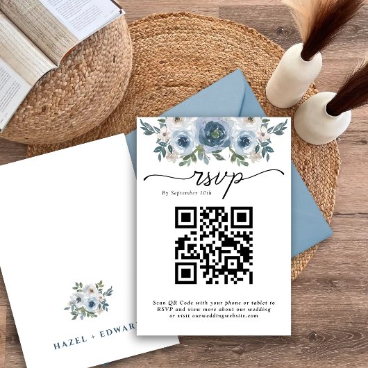 Elegante Rustic Dusty Blue Floral Wedding RSVP Car