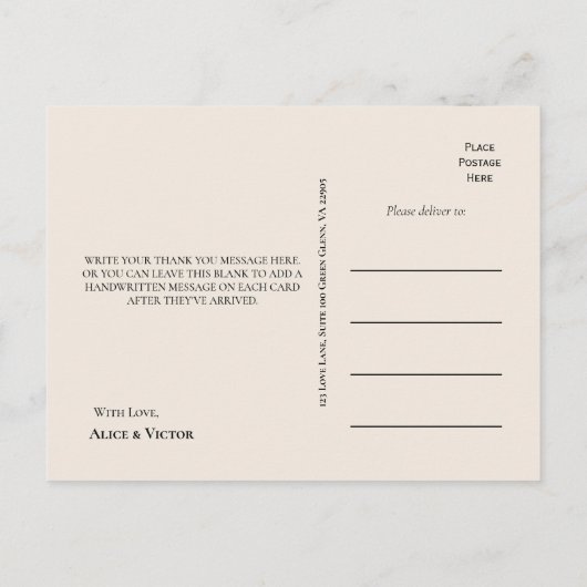 Elegante Rustic Fall Beige Hochzeit Vielen Dank Postkarte (Rückseite)