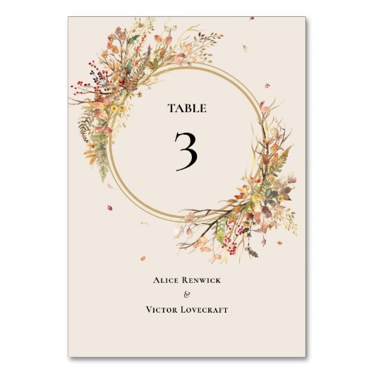 Elegante Rustic Fall Beige Hochzeitsstimmung Tisch Tischnummer (Rückseite)