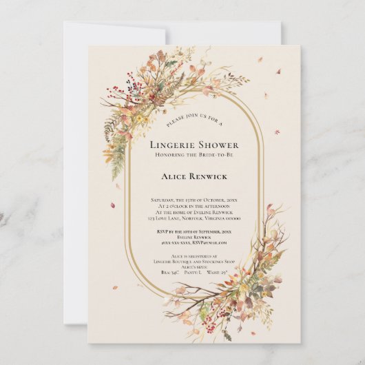 Elegante Rustic Fall Beige Wedding Lingerie Dusche Einladung (Vorderseite)