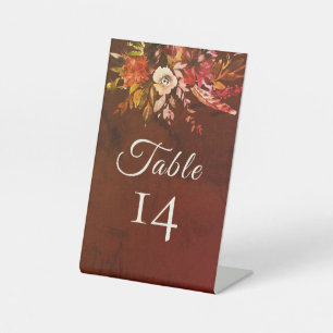 Elegante Rustic Fall Floral Wedding Tischnummer Sockelschild