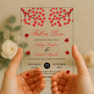 Elegante Rustic Fall Red Blätter Boho Herbsthochze Acryleinladungen