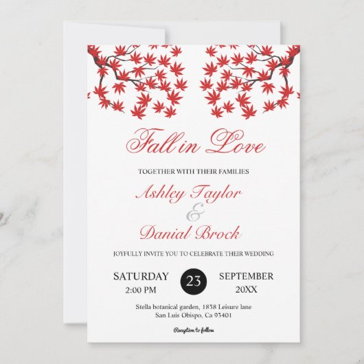 Elegante Rustic Fall Red Blätter Boho Herbsthochze Einladung (Vorderseite)