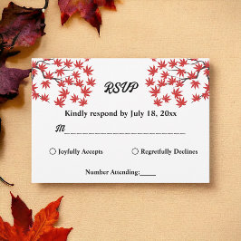 Elegante Rustic Fall Red Blätter Boho Herbsthochze RSVP Karte