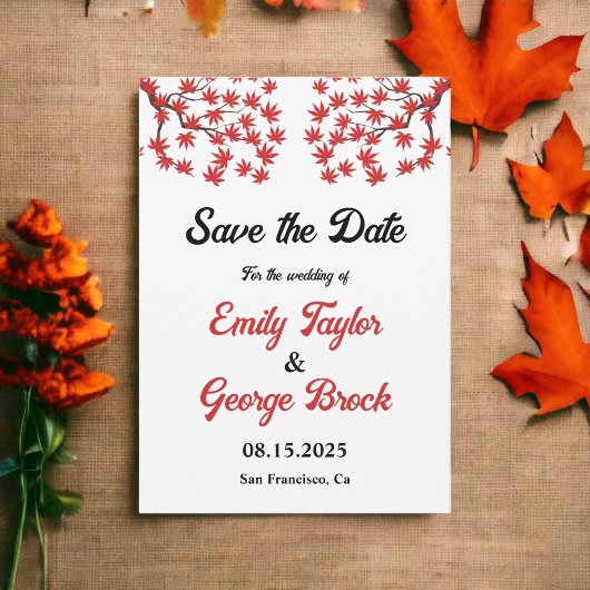 Elegante Rustic Fall Red Blätter Boho Herbsthochze Save The Date