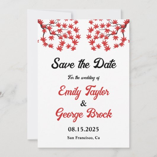 Elegante Rustic Fall Red Blätter Boho Herbsthochze Save The Date (Vorderseite)