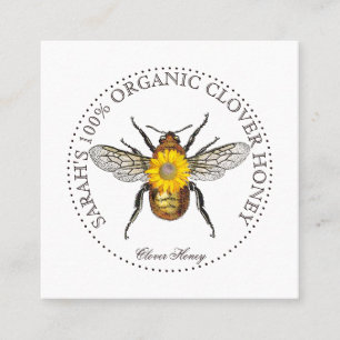 Elegante Rustic Honey Bee Blume Quadratische Visitenkarte