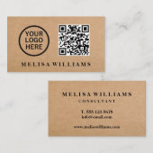 Elegante Rustic Kraft Logo QR Code Business Card Visitenkarte (Vorne/Hinten)