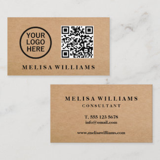Elegante Rustic Kraft Logo QR Code Business Card Visitenkarte