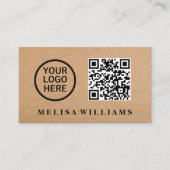 Elegante Rustic Kraft Logo QR Code Business Card Visitenkarte (Vorderseite)