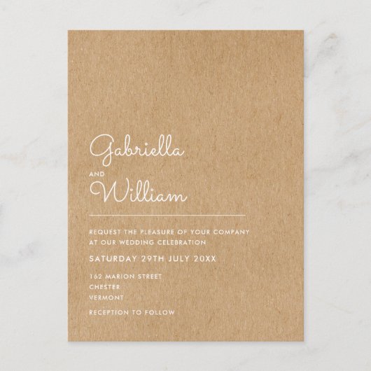 Elegante Rustic Kraft Minimalistisch Wedding Einladungspostkarte (Vorderseite)