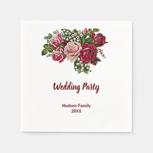 Elegante Rustic Maroon/Burgund Rose Wedding Party Serviette (Vorderseite)