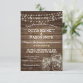 Elegante Rustic Mason Jar Lights Wedding Card Einladung (Stehend Vorderseite)
