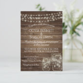 Elegante Rustic Mason Jar Lights Wedding Card Einladung (Stehend Vorderseite)