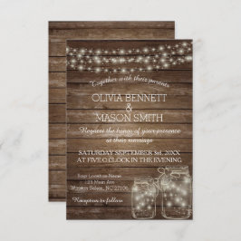 Elegante Rustic Mason Jar Lights Wedding Card Einladung