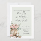 Elegante Rustic Mason Jar Rose Country Wedding Einladung (Vorderseite)