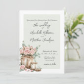 Elegante Rustic Mason Jar Rose Country Wedding Einladung (Stehend Vorderseite)