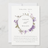 Elegante Rustic Meadow Lilac Floral Wreath Wedding Dankeskarte (Vorderseite)