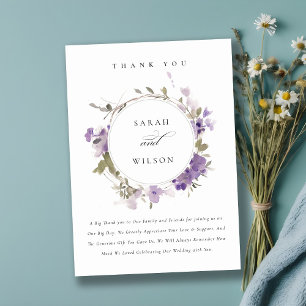 Elegante Rustic Meadow Lilac Floral Wreath Wedding Dankeskarte