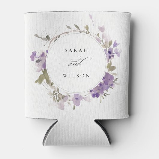 Elegante Rustic Meadow Lilac Floral Wreath Wedding Dosenkühler (Vorderseite)