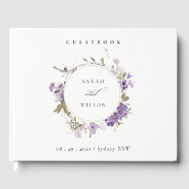Elegante Rustic Meadow Lilac Floral Wreath Wedding Gästebuch
