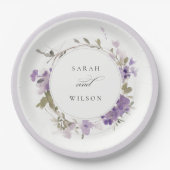 Elegante Rustic Meadow Lilac Floral Wreath Wedding Pappteller (Vorderseite)
