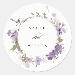 Elegante Rustic Meadow Lilac Floral Wreath Wedding Runder Aufkleber